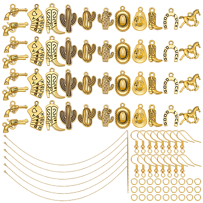 Наборы для самостоятельного изготовления сережек/ожерелья в стиле ковбойского Запада, в том числе железные прыжковые кольца, Латунные крючки для сережек, 304 ожерелья-цепочки из нержавеющей стали, тибетский стиль сплава цинка подвески
