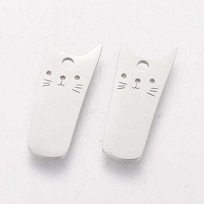 201 Stainless Steel Kitten Pendants, Rectangle with Cat Shape