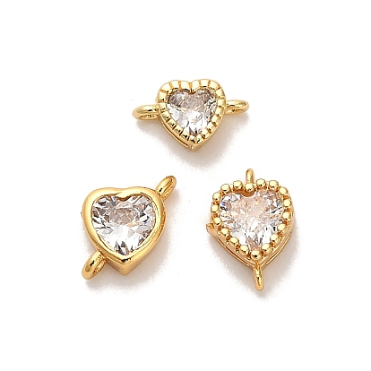 Подвески-сердечки с подвесками-соединителями из латуни с прозрачными кубическими цирконами, ионное покрытие (ip)