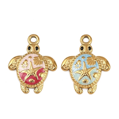 304 нержавеющей стальной эмали подвески, золотые, морская черепаха с подвеской в виде морской звезды