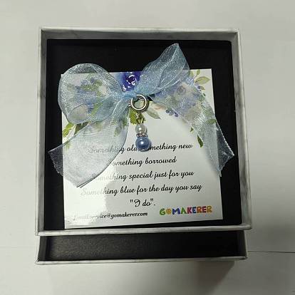 Colgante decorativo para ramo de novia con perlas de cristal redondas, Algo azul como recuerdo para la novia