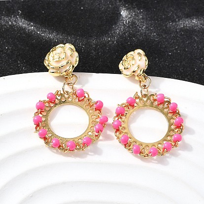 Плоские круглые латунные эмалевые серьги-гвоздики, со стеклом, без свинца и без кадмия, стойки покрытие, долговечный