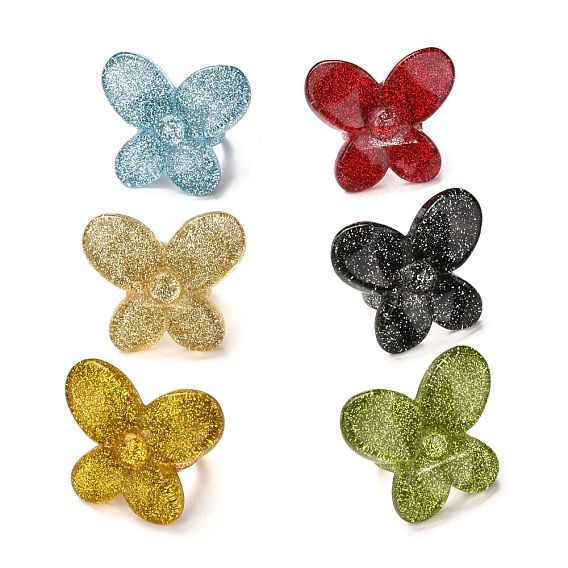 Acryl Fingerringe, Retro-Stil, mit Glitzerpulver, Schmetterling