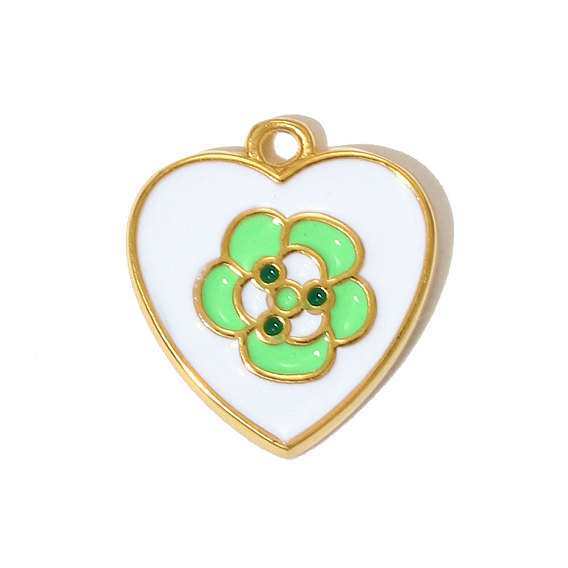 304 нержавеющей стальной эмали подвески, подвески в виде сердца с цветочным узором, ионное покрытие (ip), реальный 18 k позолоченный