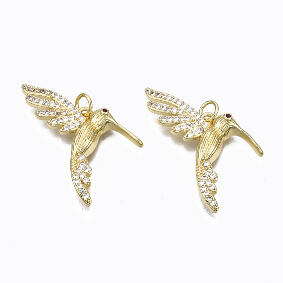 Латунные микро проложить кубического циркония подвески, с прыжковых колец, без никеля , птица