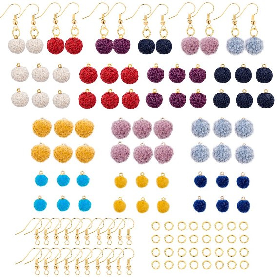 DIY Dangle Earring Making Kits, with Faux Mink Fur & Handmade Cloth Fabric & Polyester Covered Pendants, Golden Plated Brass Earring Hooks