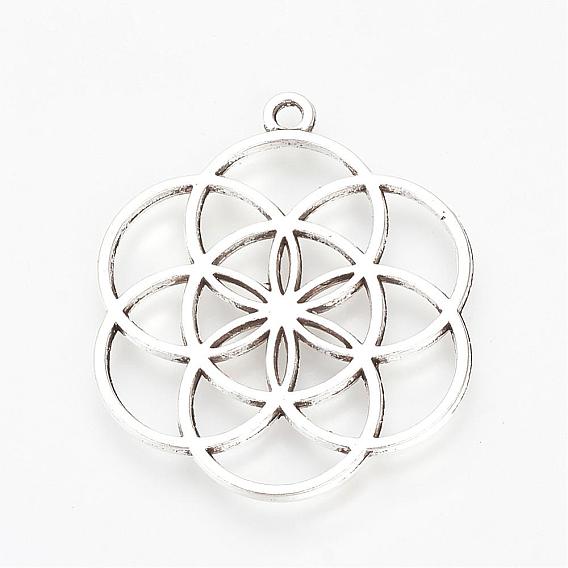 Tibetan Style Alloy Pendants, Flower, Cadmium Free & Lead Free,