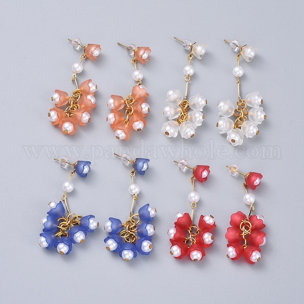 China Factory Dangle Earrings, with Acrylic Imitation Pearl Beads