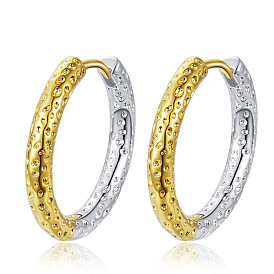 Unique Irregular Texture Circle Earrings with Gold and Silver Color Blocking Design
