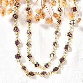 Латунные фиолетовые кубические цирконии плоские круглые звенья двухслойные ожерелья, без кадмия и без свинца, долговечный, стойки покрытие