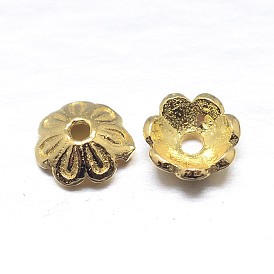 Real 18K Gold Plated Multi-Petal Sterling Silver Bead Caps, Flower, 5x2mm, Hole: 1mm, about 181pcs/20g