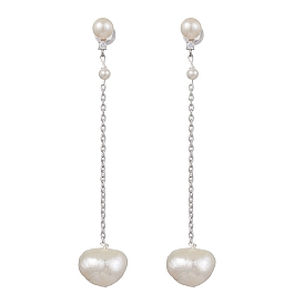 Natural Pearl Ear Studs, Dangle Earrings, with Sterling Silver Findings, Heart