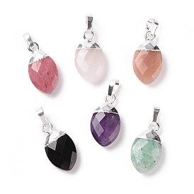 Natural Mixed Gemstone Pendants, with Brass Findings, Cadmium Free & Lead Free, Faceted, Oval