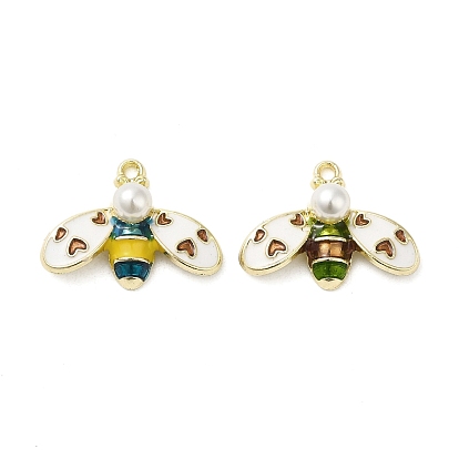 Rack Alloy Enamel Pendants,and ABS Plastic Imitation Pearl, Golden, Bees