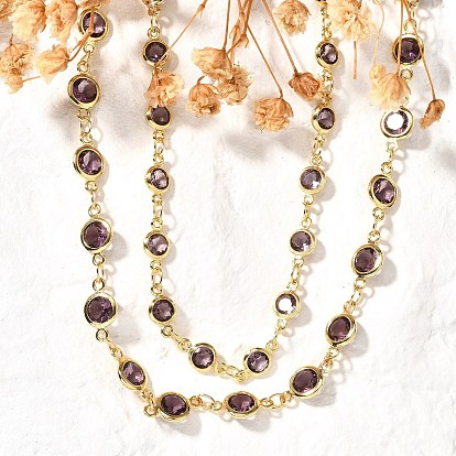 Латунные фиолетовые кубические цирконии плоские круглые звенья двухслойные ожерелья, без кадмия и без свинца, долговечный, стойки покрытие