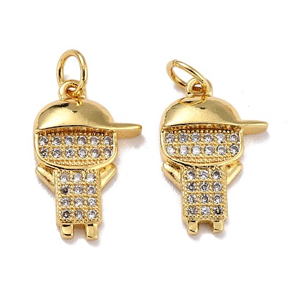 Brass Micro Pave Clear Cubic Zirconia Pendants, with Jump Ring, Boy