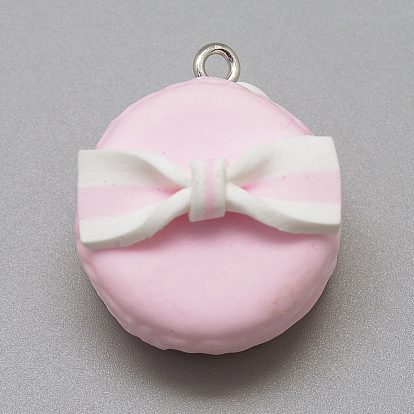 Handmade Polymer Clay Pendants, Macarons with Bowknot