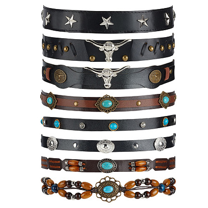 8 шт. 8 стили регулируемые ленты для шляп из искусственной кожи, с цинкового сплава нахождения