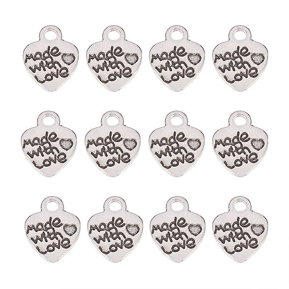 Alloy Charms,Valentines Day Theme, Heart with Word Made with Love