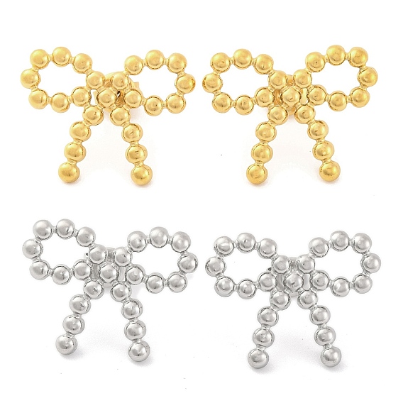 Ионное покрытие (ip) 304 серьги-гвоздики из нержавеющей стали для женщин, бантом