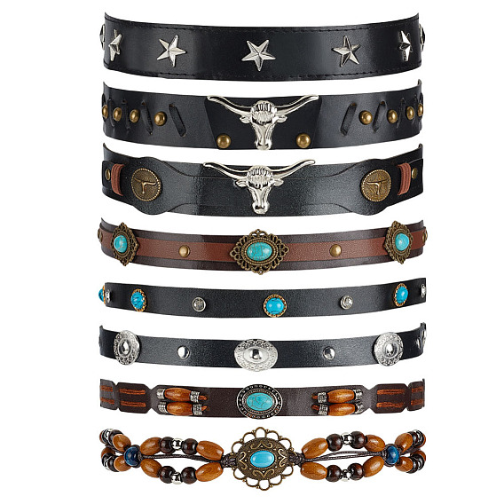 8 шт. 8 стили регулируемые ленты для шляп из искусственной кожи, с цинкового сплава нахождения