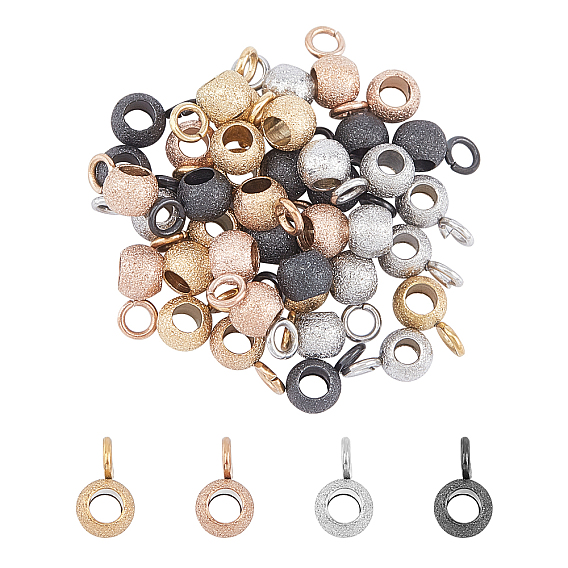PVD Vacuum Plating 304 Stainless Steel Tube Bails, Loop Bails, Textured, Rondelle Bail Beads