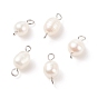 Natural Cultured Freshwater Pearl Beads Connector Charms, with 304 Stainless Steel Double Loops, White, Oval