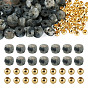 50Pcs Natural Larvikite Beads, Faceted, Rondelle, with 50Pcs Golden Tone Brass Solid Round Beads