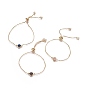 Electroplated Natural Druzy Agate Slider Bracelets, Bolo Bracelets, with Brass Box Chains and Cubic Zirconia, Flat Round