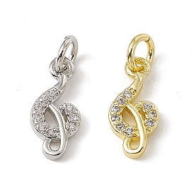 Brass Micro Pave Cubic Zirconia Charms, with Jump Rings, Music Note Charm