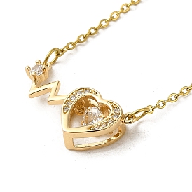 Brass Rhinestone Pendant Necklaes, Stainless Steel Necklaces, Heart
