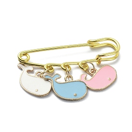Whale Alloy Enamel Charms Safety Pin Brooch, Golden Iron Kilt Pin for Waist Pants Tightener Women