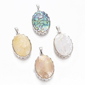 Подвески из раковины, с латунной фурнитурой , овальные, платина