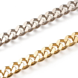 Latón cubano cadenas de eslabones, cadenas de bordillo gruesas, oval, sin soldar, larga duración plateado, con carrete