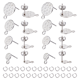 80 piezas 4 estilo 304 configuraciones de aretes de acero inoxidable, con 90 piezas de anillos de salto, martillado plano redondo