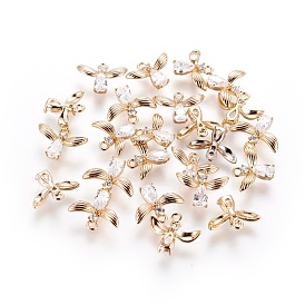 Brass Charms, with Cubic Zirconia, Fly, Nickel Free