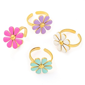 304 Stainless Steel Enamel Stud Rings for Women, Flower