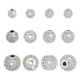 12шт 3 стили латунь микро паве прозрачные бусины из циркония, круглые