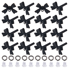 Alloy Stud Earring Findings, with 925 Sterling Silver Pins and Brass Jump Rings, Bowknot