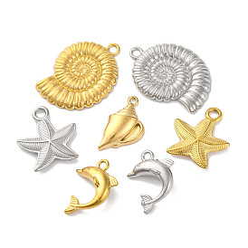 Ocean Theme 304 Stainless Steel Pendants, Starfish & Conch & Dolphin