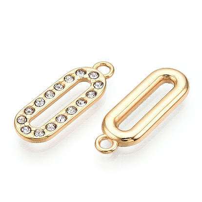 304 Stainless Steel Pendants, Manual Polishing, with Rhinestone, Oval Charm