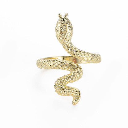 Snake Shape Rack Plating Alloy Cuff Rings, Open Rings, Cadmium Free & Lead Free