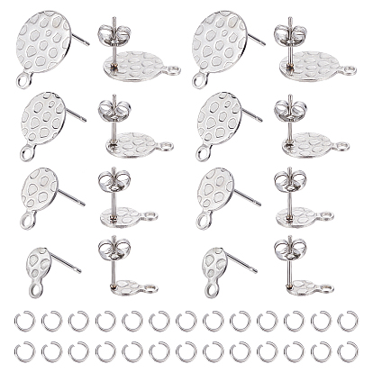 80 piezas 4 estilo 304 configuraciones de aretes de acero inoxidable, con 90 piezas de anillos de salto, martillado plano redondo