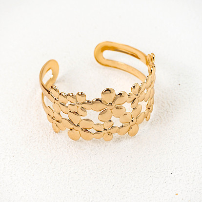 Iron Hollow Flower Open Cuff Bangles for Women