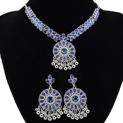 Комплекты из серег-гвоздиков и ожерелий с подвесками в стиле ретро со стразами, цветок