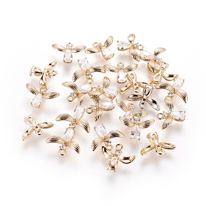 Brass Charms, with Cubic Zirconia, Fly, Nickel Free