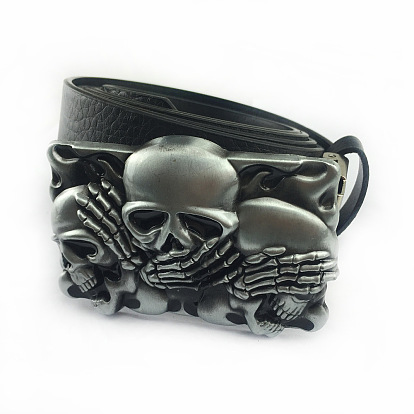 Alloy Smooth Buckles, Belt Fastener for Men, Rectangle with Skull Pattern