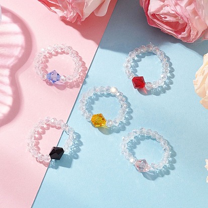 АБС-пластиковые эластичные кольца с имитацией жемчуга для женщин, с имитацией австрийского хрусталя, круглые