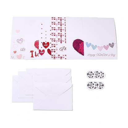 Papel rectangular tarjetas de felicitación, con sobre rectangular y pegatinas de papel autoadhesivas planas y redondas, tarjeta de invitación de cumpleaños de boda de san valentín