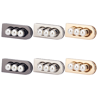 6pcs 3 couleurs fermoirs de sac à main en alliage de zinc à verrouillage par torsion, avec perle d'imitation, pour les accessoires de quincaillerie de sac à main de bricolage